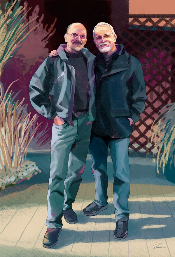 Martin And John In Their Backyard by Zina Saunders